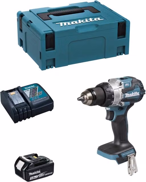 Trapano a percussione Makita DHP489RFJ1 con batteria da 3,0 Ah, caricabatterie DC18RC e sistema di contenimento MAKPAC 2 – 1