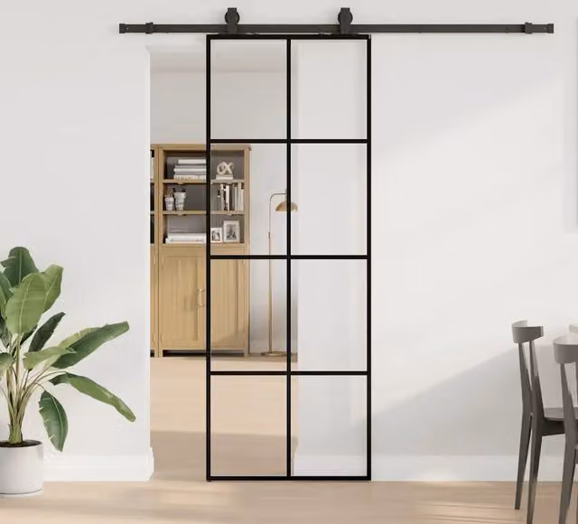 Porta Scorrevole Moderna VIDAXL in Vetro Trasparente con Ferramenta Nera in Alluminio L: 76 cm, H: 205 cm – 1