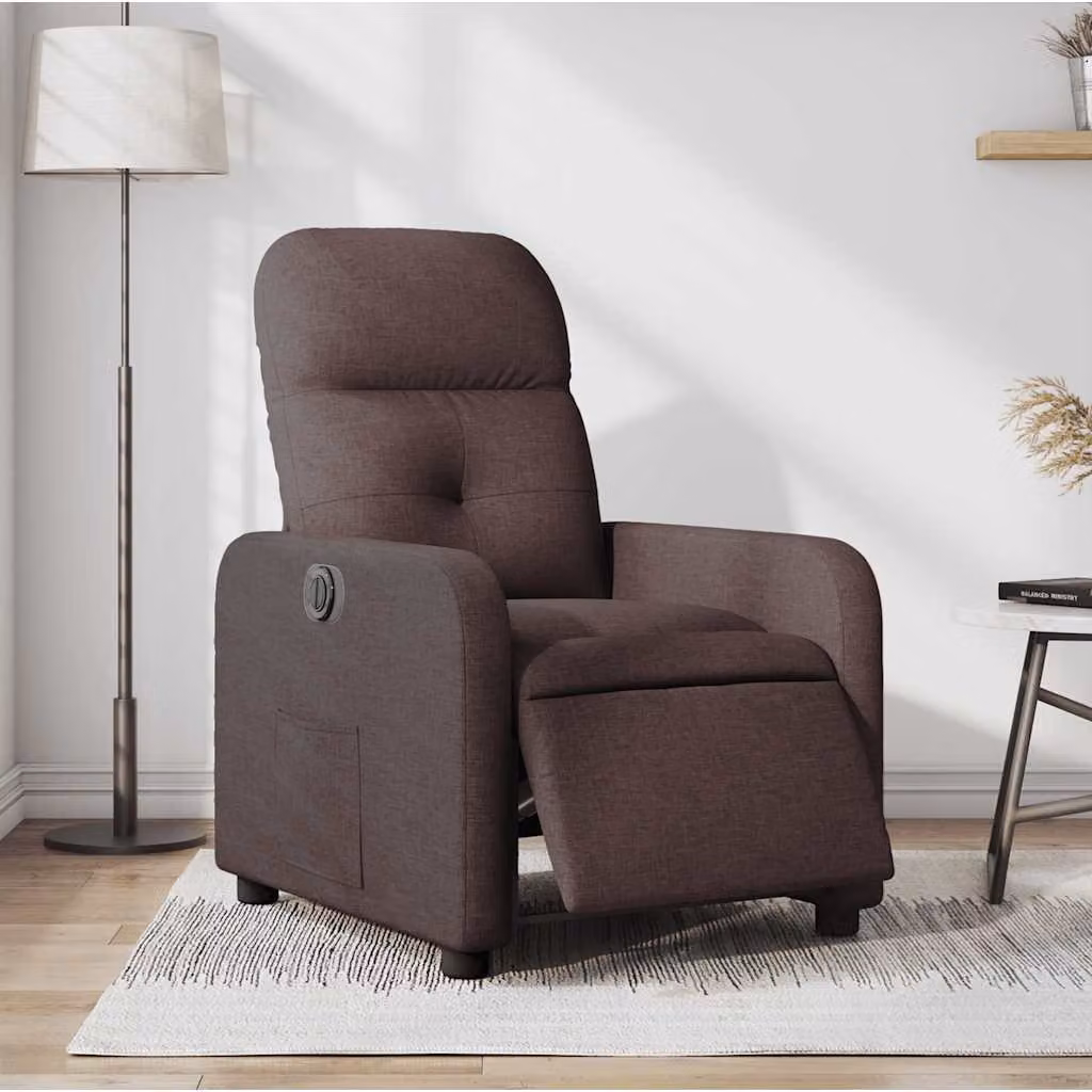 vidaXL Poltrona Elettrica Reclinabile in Tessuto Marrone con Braccioli e Funzione Auto-Return – 1