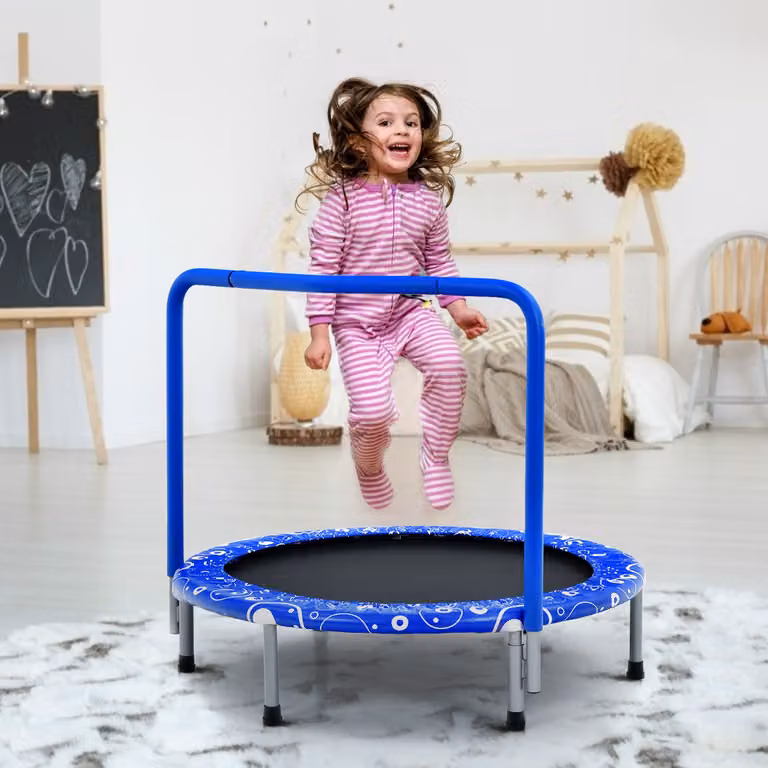Costway Mini Trampolino per Bambini Pieghevole con Rete di Sicurezza e Maniglia, Blu, L/P/H: 92 x 92 x 80,5 cm