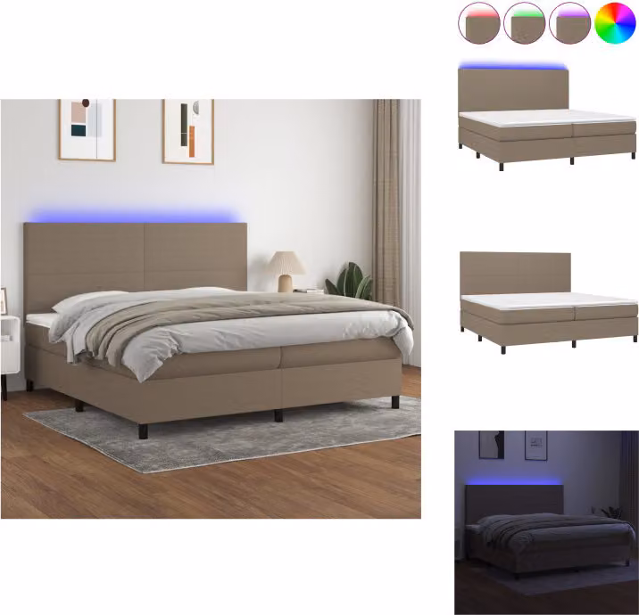 vidaXL Letto a molle con materasso e tessuto LED Taupe 200x200 cm - Letti & strutture letto