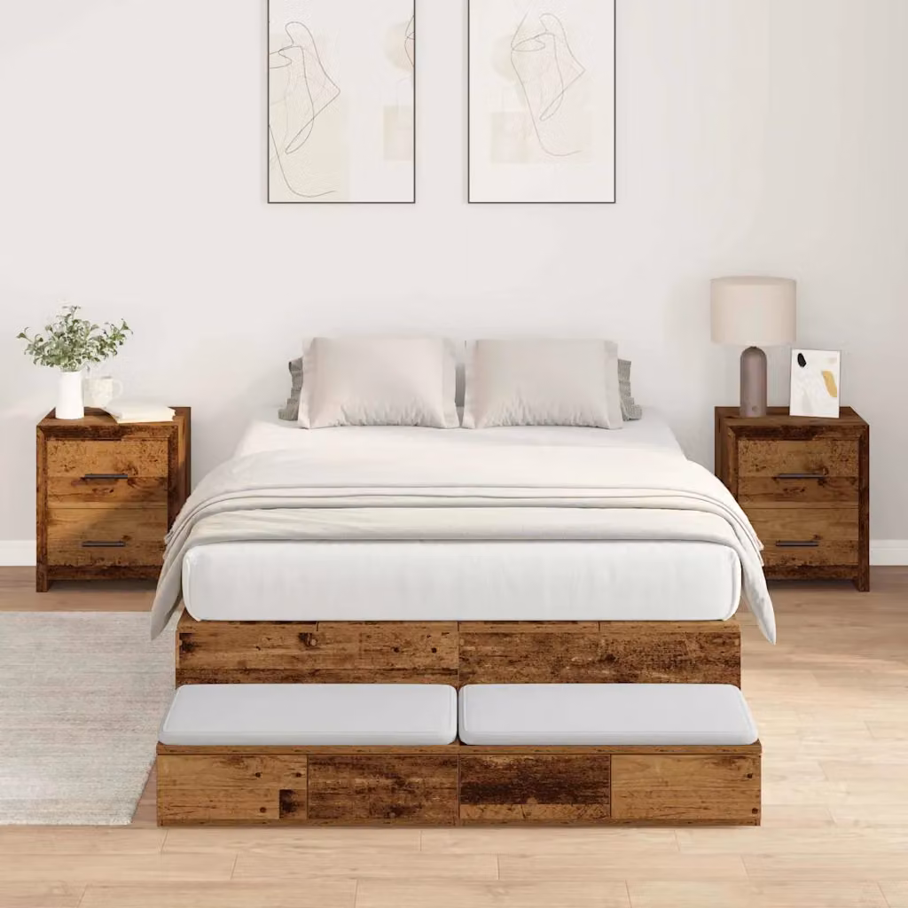vidaXL Struttura letto con cassetti in legno e materiali misti, colore marrone, L/P/H: 120 x 200 x 31.5 cm