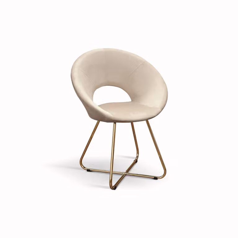 Set di poltroncine ZANTE in tessuto effetto velluto beige e base in metallo color oro