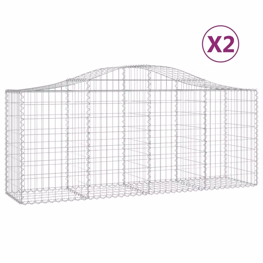 Set di 2 Cesti Gabbioni ad Arco vidaXL in Acciaio Zincato Argento L/P/H: 200 x 50 x 80/100 cm – 2