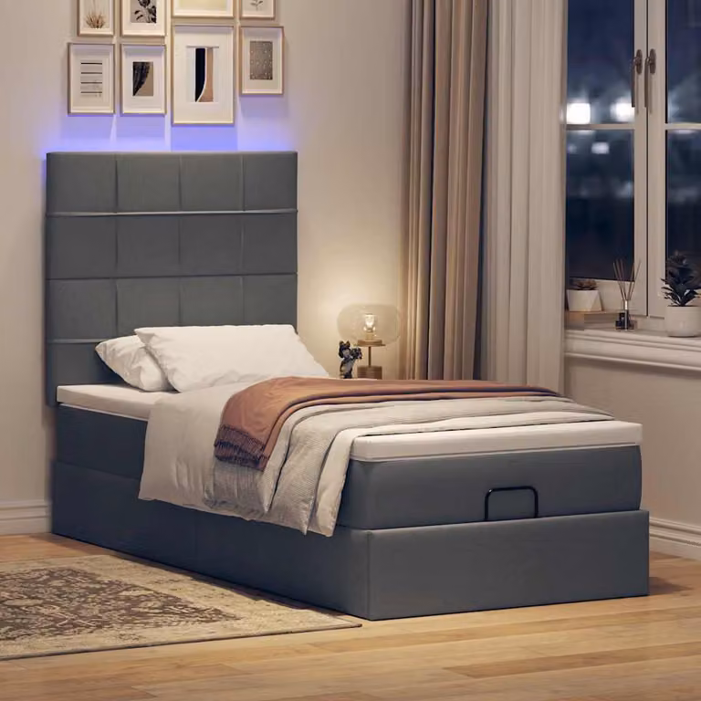 Maison Exclusive - Pouf Letto con Materasso e LED Grigio Scuro 80x200cm in Tessuto