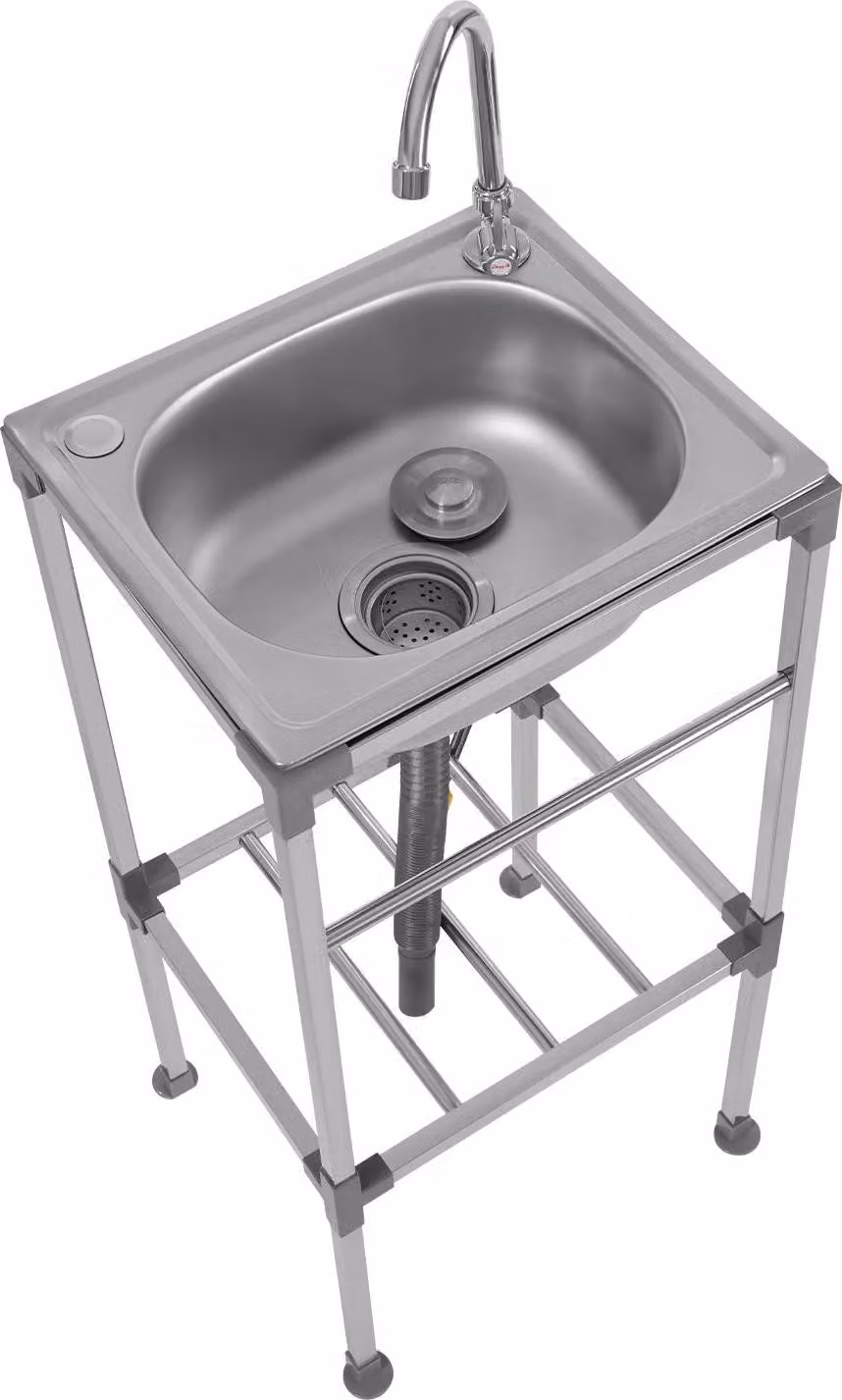 Lavello da cucina - Freestanding a 1 vasca - Acciaio inox 304 - 38×33×83 cm - Rubinetto girevole a 360° - Carico massimo 60 kg - Argento. Carico massimo 60 kg - Argento