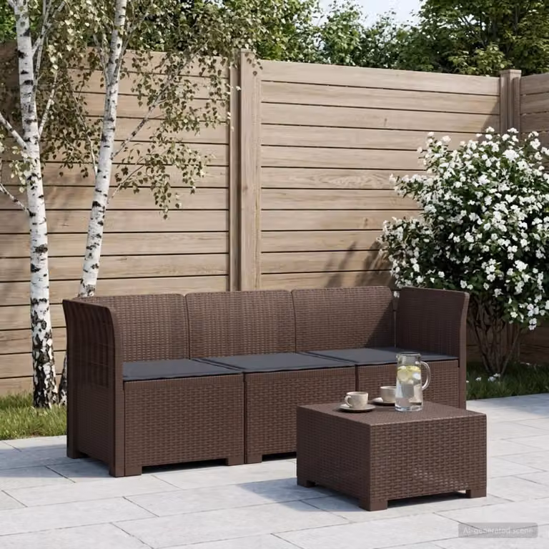 vidaXL Divano da giardino moderno a 3 posti con cuscini in look rattan e rivestimenti rimovibili, marrone o grigio