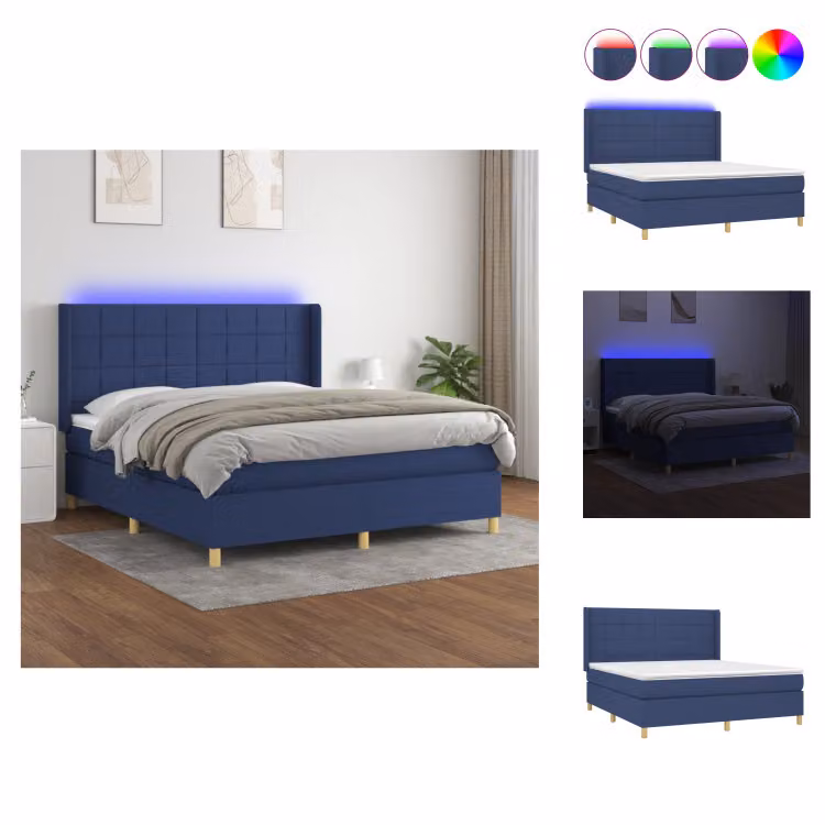 vidaXL Letto a molle con materasso e tessuto LED Blue 160x200 cm - Letti & strutture letto