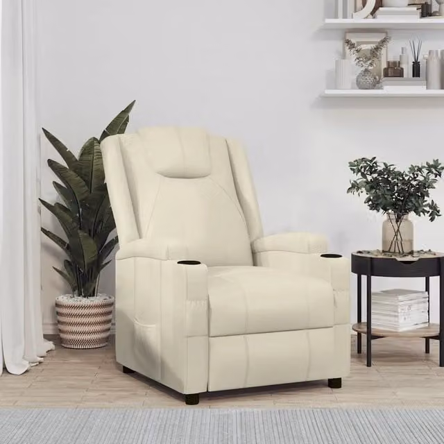 Poltrona Reclinabile Relax vidaXL in Similpelle Bianco e Beige con Braccioli