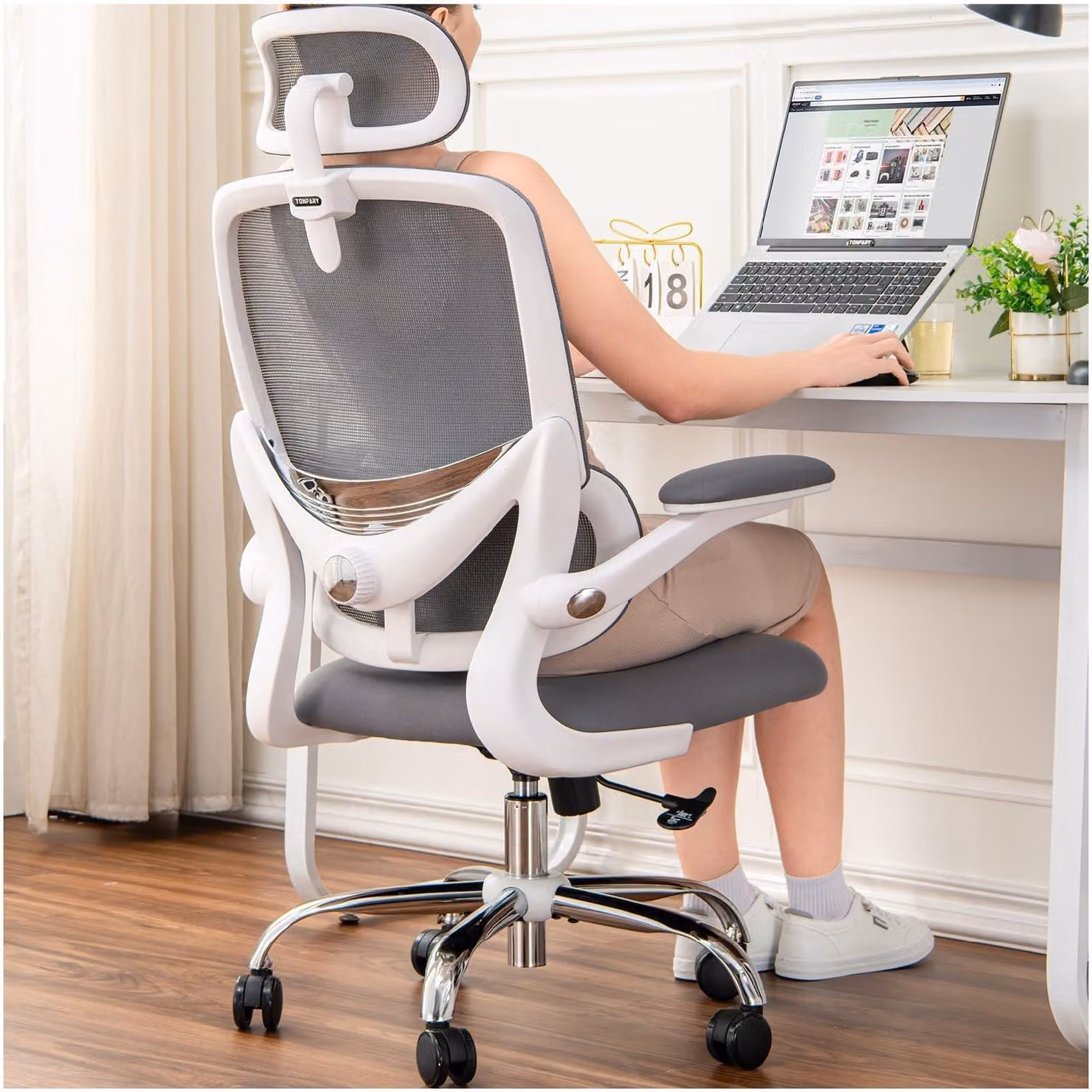 Omgoods - Sedia da ufficio ergonomica con schienale in rete e supporto lombare