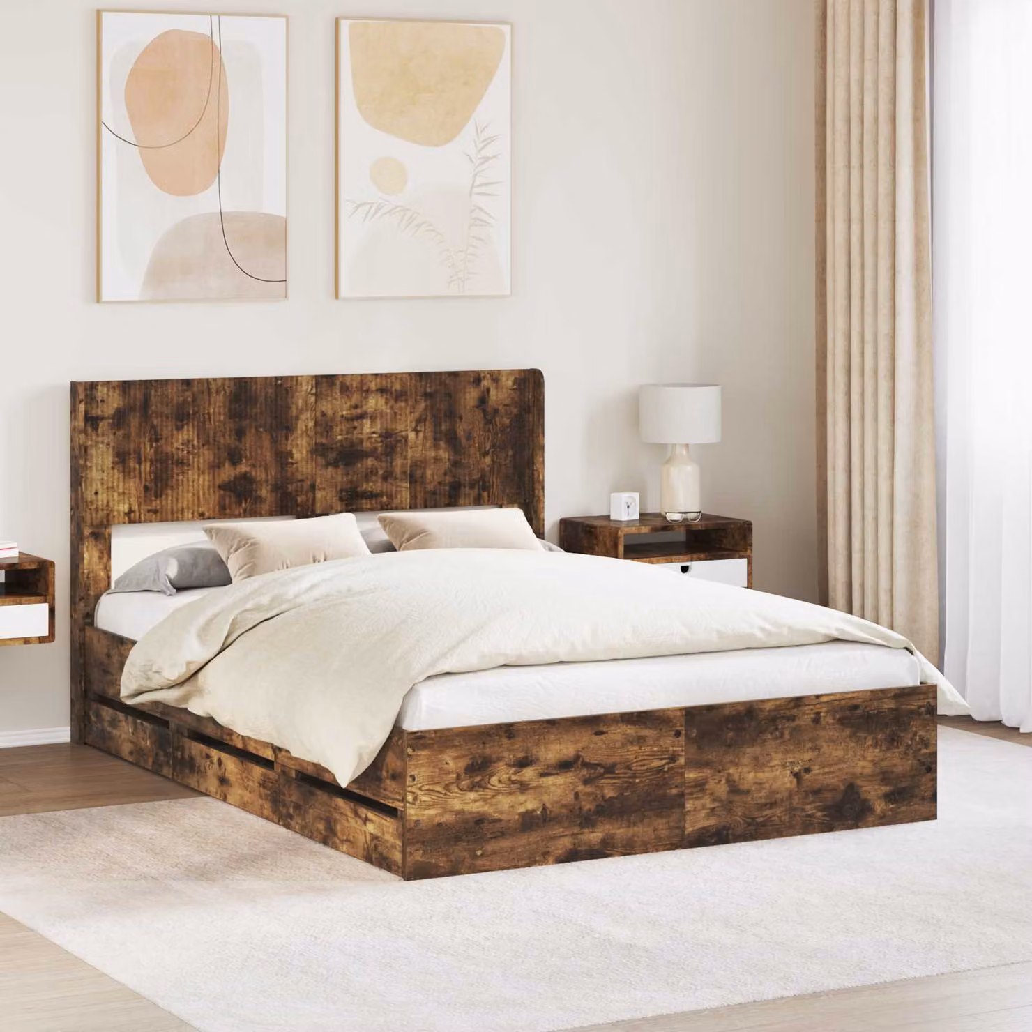 Struttura letto con contenitore e testata vidaXL in legno ingegnerizzato marrone L/P/H: 190 x 140 x 141,5 cm