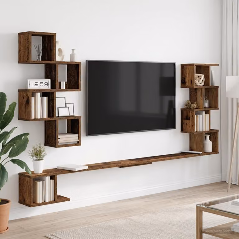vidaXL Mensola per TV da muro in legno moderno colore marrone L: 200 cm, P: 15 cm, H: 94 cm
