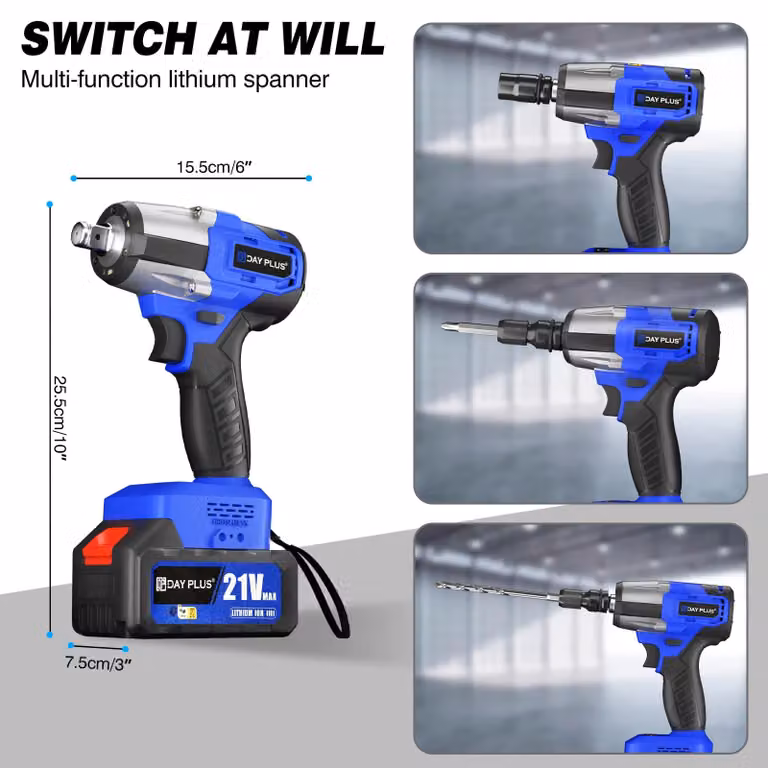 Avvitatore a percussione a batteria - Chiave dinamometrica a batteria - Attacco quadrato da 1,27 cm - Coppia di 550 Nm - Motore brushless - 21 V - Batteria da 4 Ah - 1 batteria inclusa - 4 inserti
