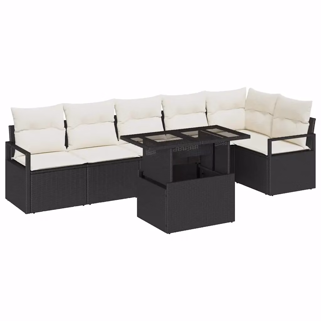 Set Divano da Giardino a L vidaXL in Polyrattan Nero con Cuscini e Tavolino da Esterno – 2