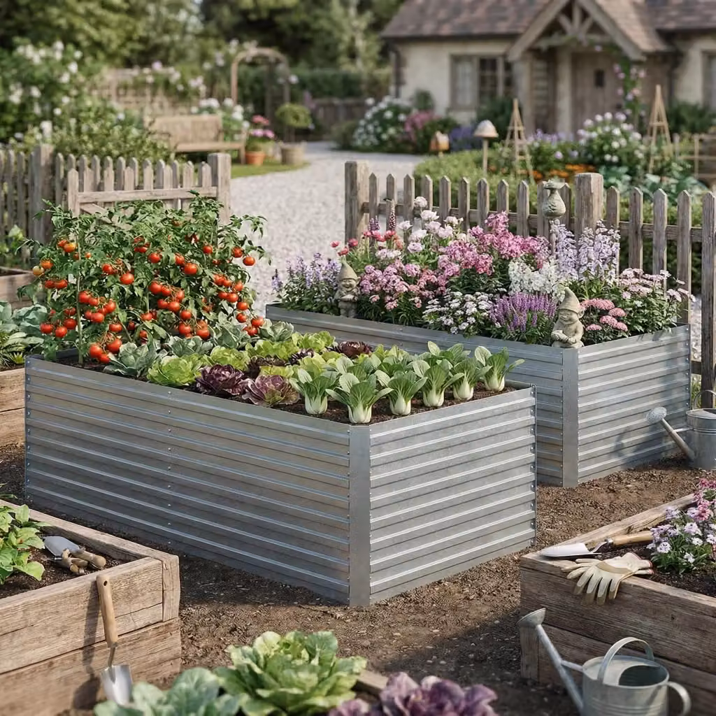 Set di 2 Aiuole Rialzate Giordanoshop in Acciaio Galvanizzato Argento per Orto e Giardino L/P/H: 180 x 90 x 60 cm – 2