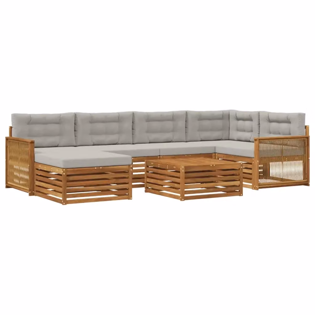 Set di divani da esterno vidaXL a forma di L in legno di acacia con 7 pezzi, beige e grigio – 2