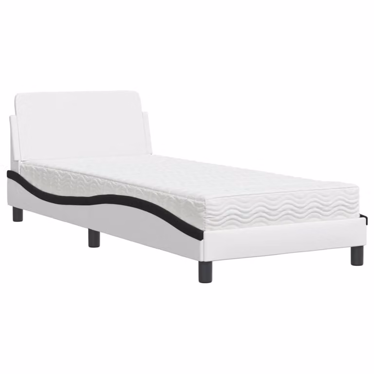 Letto con Materasso Dover Nero e Bianco 90x200 cm in Pelle finta