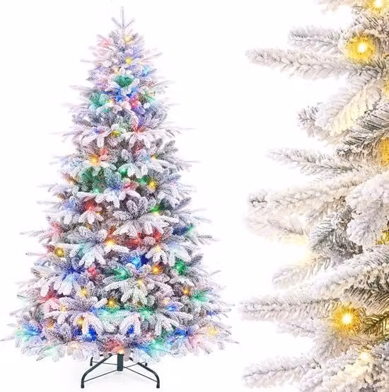 Albero di Natale con lampadine LED e fiocchi di neve - Albero di Natale artistico per decorazione di Natale (180 cm)