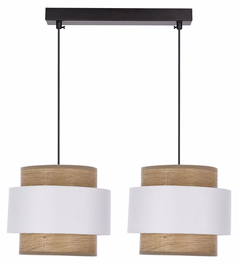Lampada a sospensione con paralumi bianco-marroni Forni, nero-marrone-bianco, 2xE27x40W, tessuto, dimensioni: 100x55x20 cm, IP20, Candellux