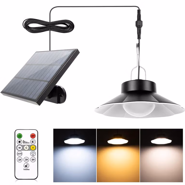 Lampada a energia solare per interni ed esterni, con 3 livelli di temperatura, 6 livelli di luminosità, grado di protezione IP65 (resistente all'acqua) e cavo di 5 metri