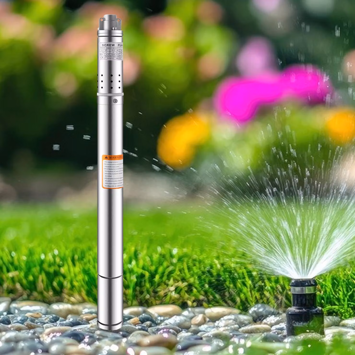 Pompa sommergibile per pozzi profondi, realizzata in acciaio inossidabile resistente, con elevata capacità di sollevamento dell'acqua, colore argento
