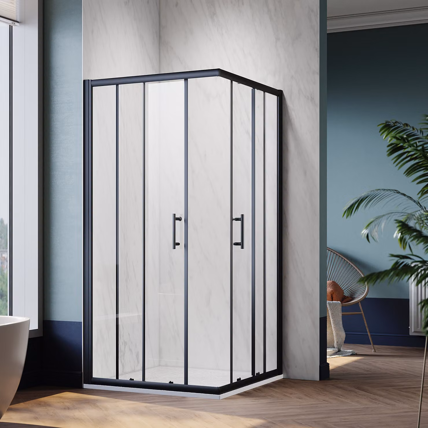 SONNI Cabina doccia angolare porta scorrevole 70x70x195cm Cabina doccia angolare ingresso doppia porta doccia ESG vetro doccia nero