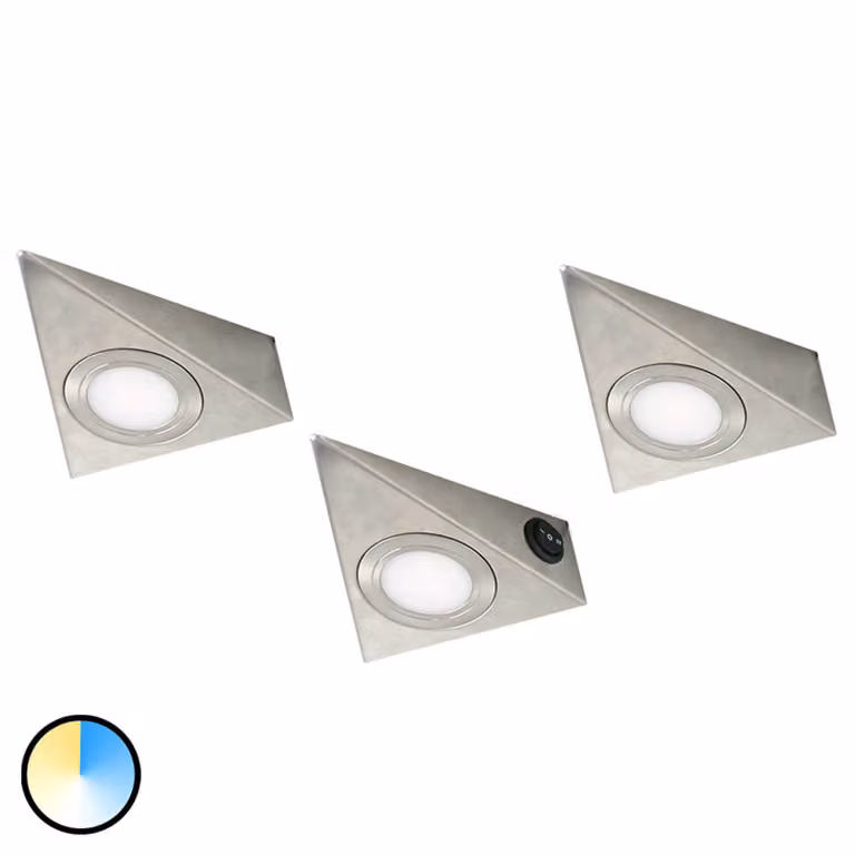Evotec Lampada LED triangolare per mobili CS, set di 3 pezzi CS, Alluminio / Grigio / Zincato, Soggiorno / Sala da pranzo, Alluminio, Moderno, Lampade per mobili
