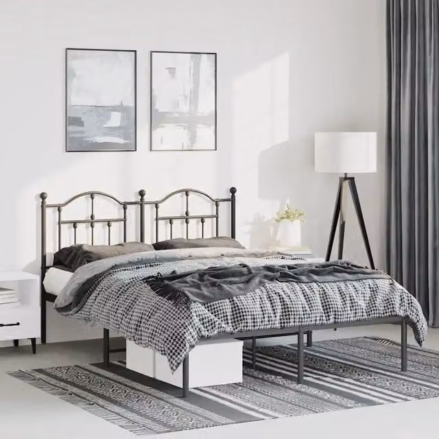 Giroletto con Testiera in Metallo Nero vidaXL L: 142 cm, P: 196 cm, H: 97 cm