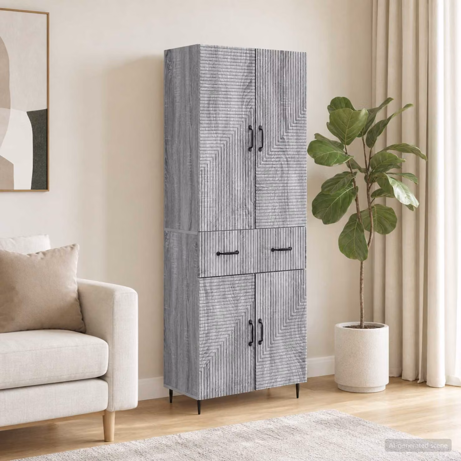 Set di 2 armadi moderni vidaXL grigio con illuminazione LED e ripiani interni per soggiorno o ufficio in legno ingegnerizzato L/P/H: 90,0 x 34,5 x 66,0 cm