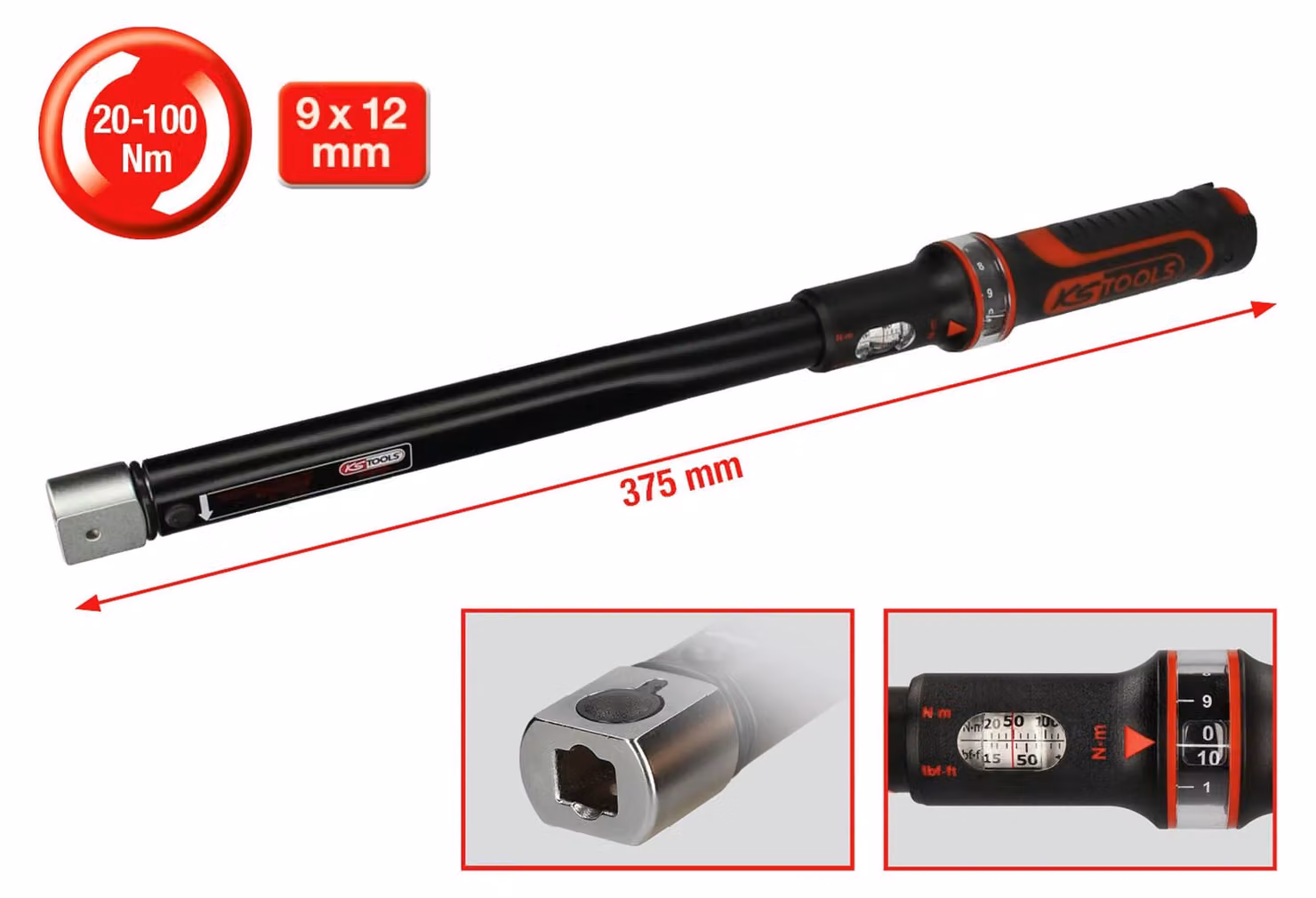 KS TOOLS 9 x 12 mm ERGOTORQUEChiave dinamometrica a inserti di precisione 20 - 100 Nm - 516.1632