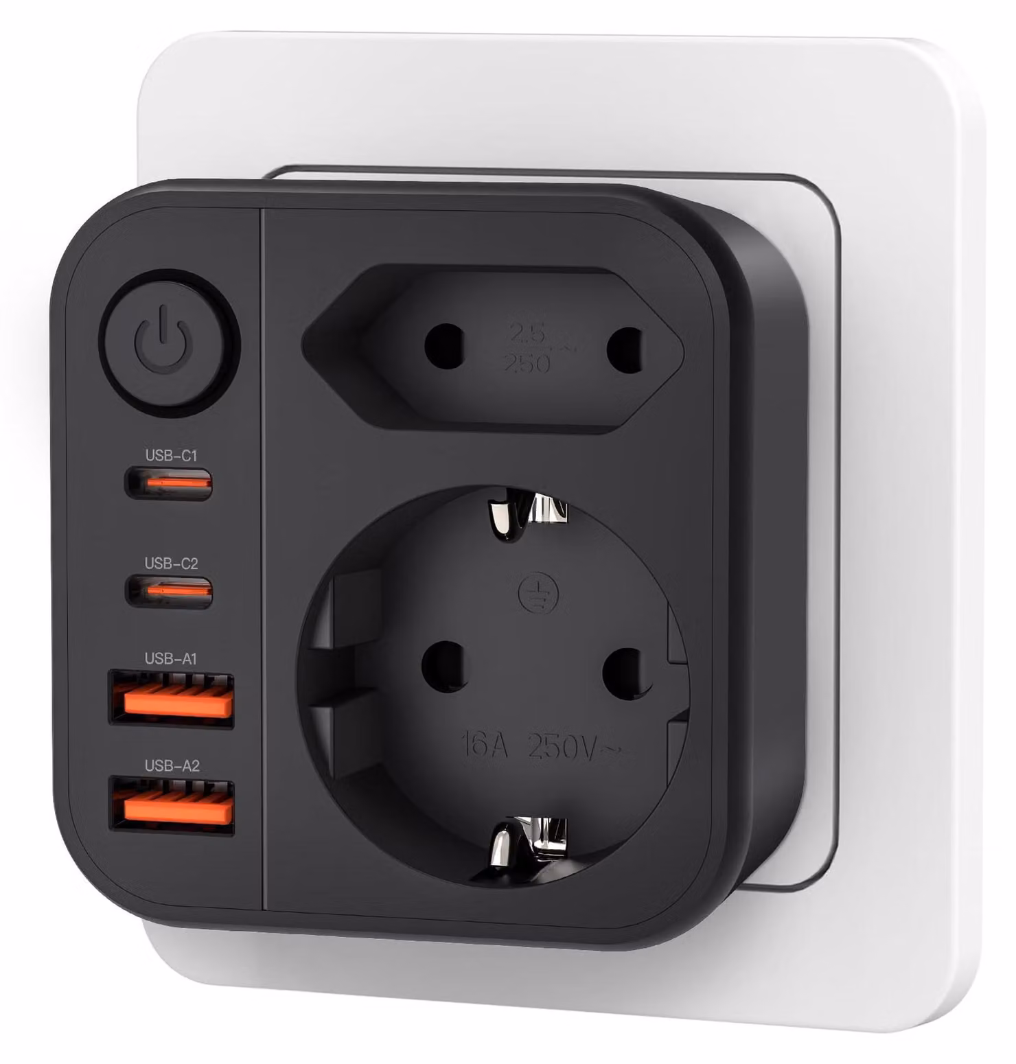 OUFUYU, ciabatta multipresa con USB-C, adattatore a cubo con 4 prese, colore nero