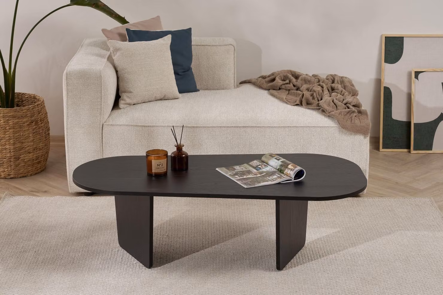 Skye Decor, Ovalis - Wood Black, tavolino, legno nero, piano in melamina 100 %, 130 x 65 x 40 cm