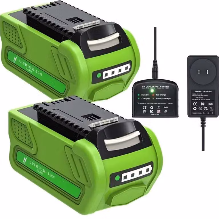Batterie per tosaerba, capacità 8000mAh, compatibili con i modelli 40V G-MAX, confezione da 2 batterie e 1 caricabatterie
