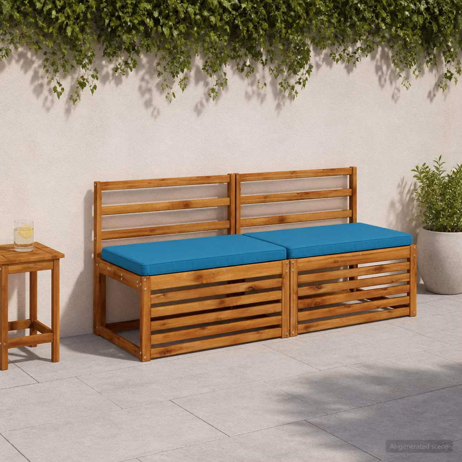 Set di 2 cuscini per panchina vidaXL VUGHT blu in poliestere con rivestimento rimovibile e resistente ai raggi UV