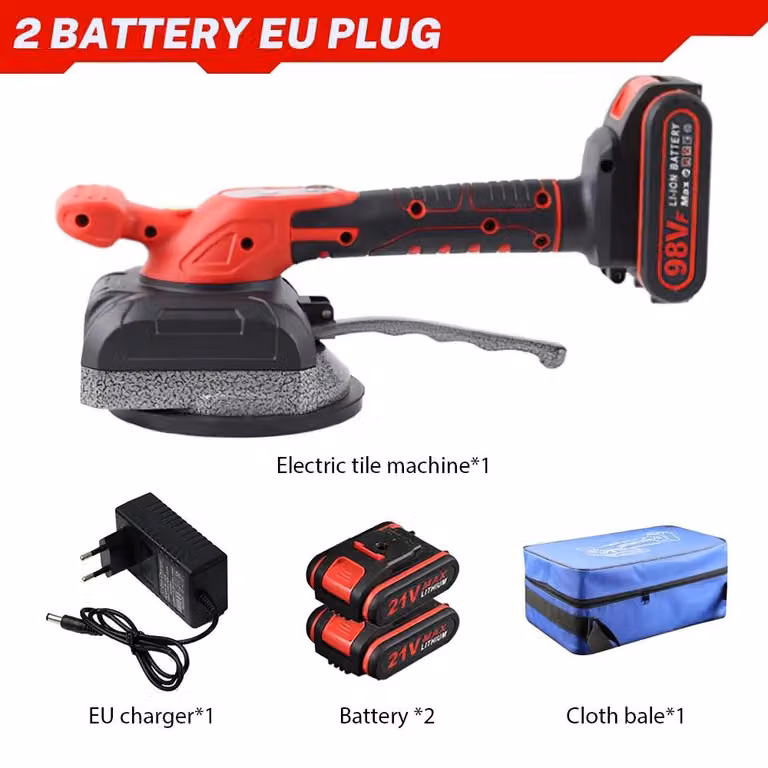 Macchina per la posa di piastrelle - Strumento elettrico vibrante per la posa di piastrelle - Capacità di carico: 200 kg - 5 velocità - Include batteria da 21V - Adatta per pareti e pavimenti - Colore: rosso