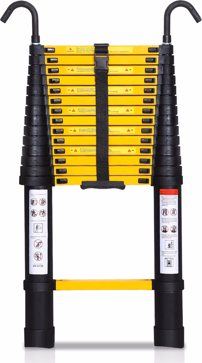 Scala telescopica professionale Izrielar 4,4 m in alluminio nero portata 150 kg scala multiuso piedini in gomma antiscivolo con ganci rimovibili