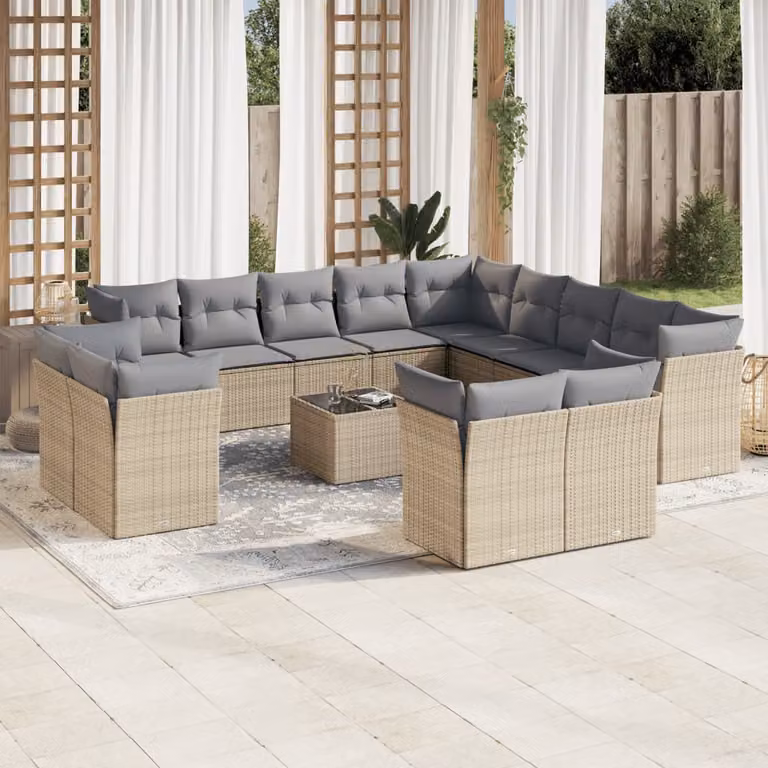 Set Divani da Giardino a L vidaXL con Cuscini Beige e Tavolino, Design Moderno in Polyrattan e Metallo per Terrazza e Giardino