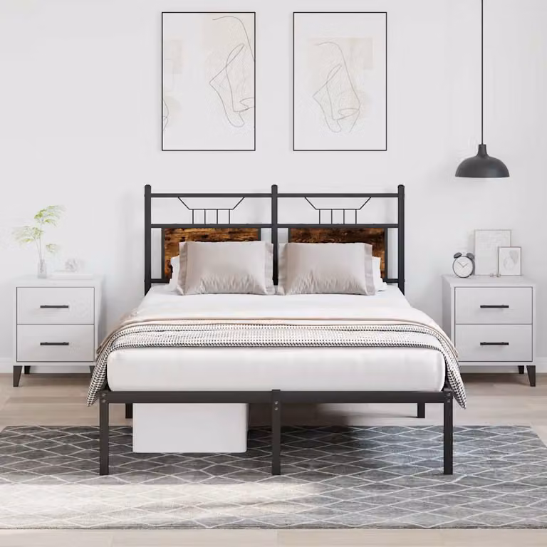 vidaXL Giroletto senza Materasso in Rovere Fumo e Truciolato, L/P/H: 120 x 200 x 126 cm