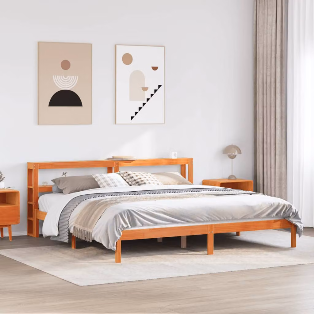 vidaXL Giroletto con Testiera in Legno di Pino Massello, Marrone Cera, L/P: 200 x 200 cm – 1