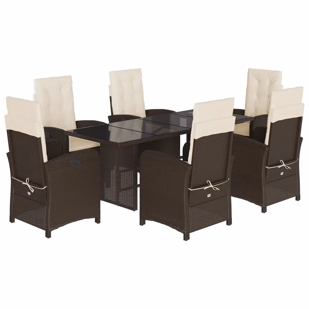 Set da Pranzo da Giardino 7pz vidaXL in Polyrattan Marrone con Piano in Vetro – 2