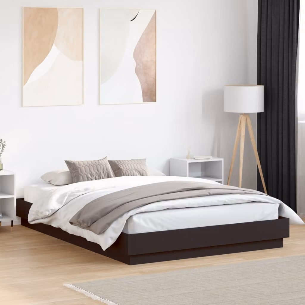 vidaXL Giroletto Moderno con LED e Porte USB, Nero, L/P/H: 150 x 200 cm