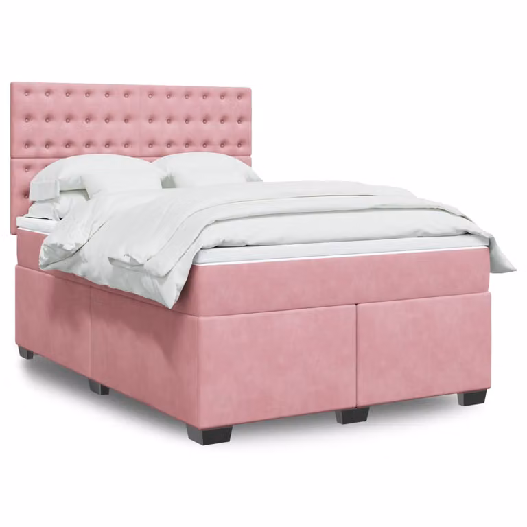 vidaXL Giroletto a Molle con Materasso Ibrido in Velluto Rosa e Bianco L/P/H: 140 x 190 cm