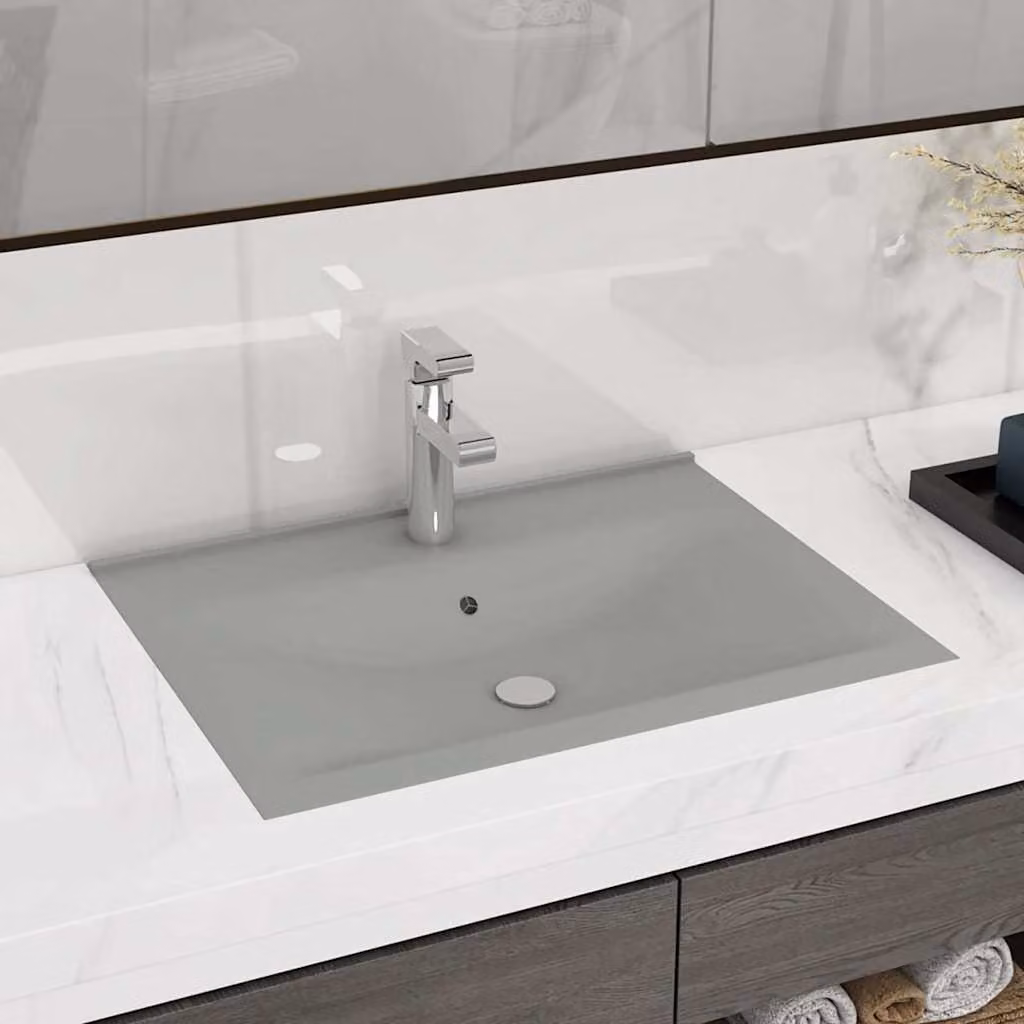 Lavabo rettangolare sospeso vidaXL in ceramica grigio, L: 60 cm, P: 46 cm, H: 16 cm – 1