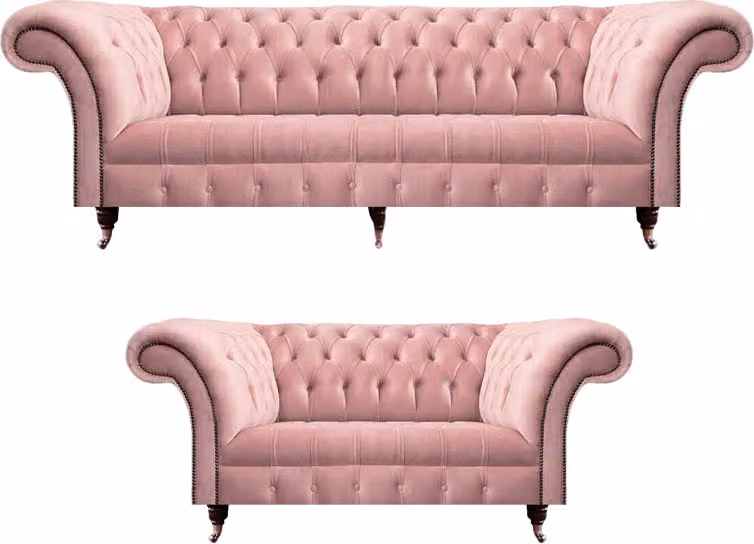 Sofagarnitur 2tlg Rosa Komplett Chesterfield Wohnzimmer 2x Sofas Einrichtung
