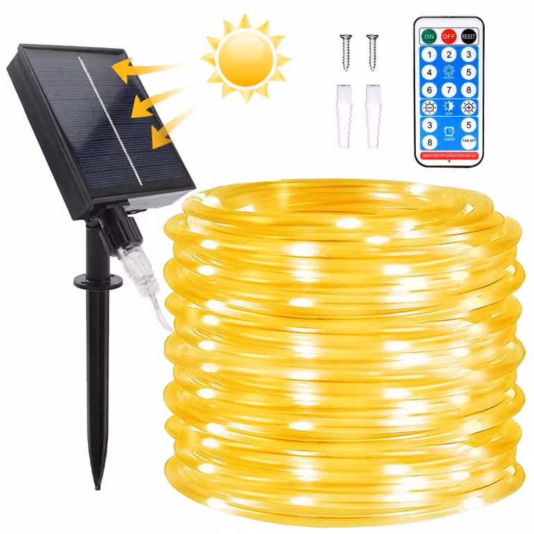 Catena luminosa solare con 200 LED, 8 modalità, 22 metri, luce bianca calda, impermeabile