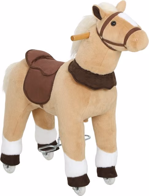 Cavallo a dondolo AIYAPLAY per bambini con rivestimento in tessuto e ruote morbide, Marrone
