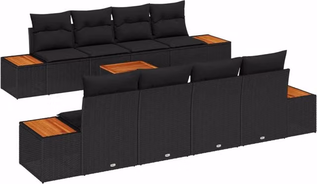 Set Divano da Giardino 9 pz Nero Poly Rattan 3348049