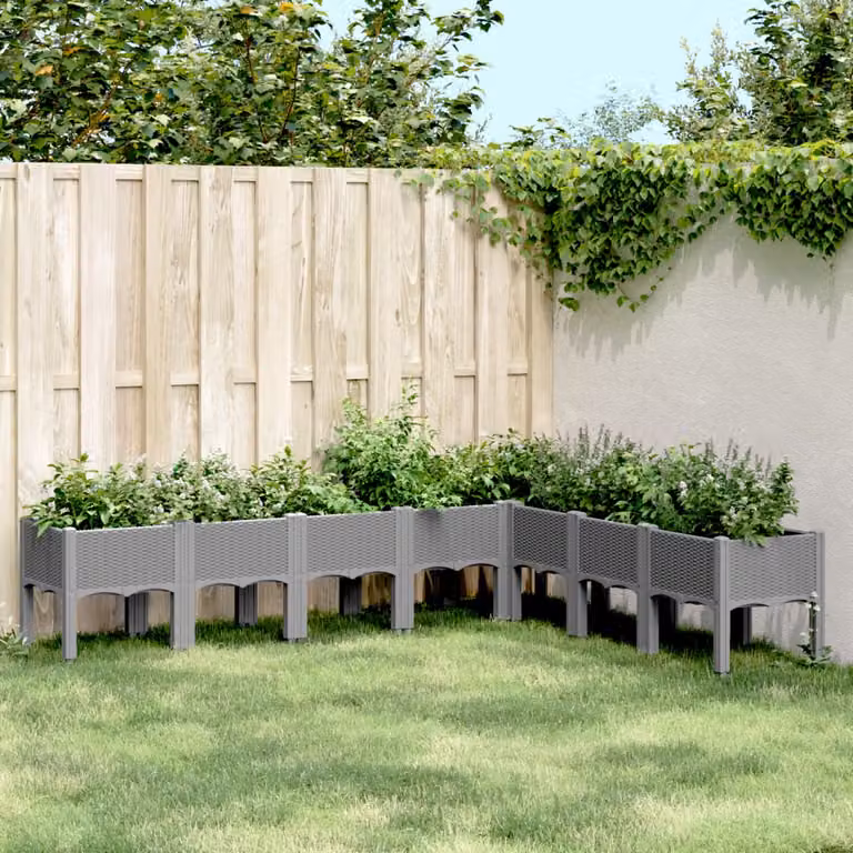 Fioriera da giardino con gambe vidaXL in plastica grigio chiaro L: 200 cm, P: 160 cm, H: 42 cm