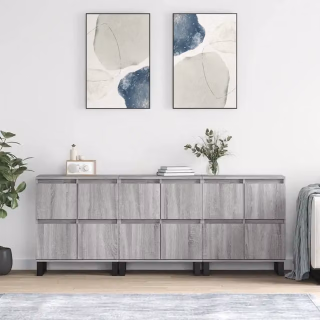 Set di 3 credenze vidaXL in legno e metallo, colore grigio, da appendere alla parete per la tua sala da pranzo