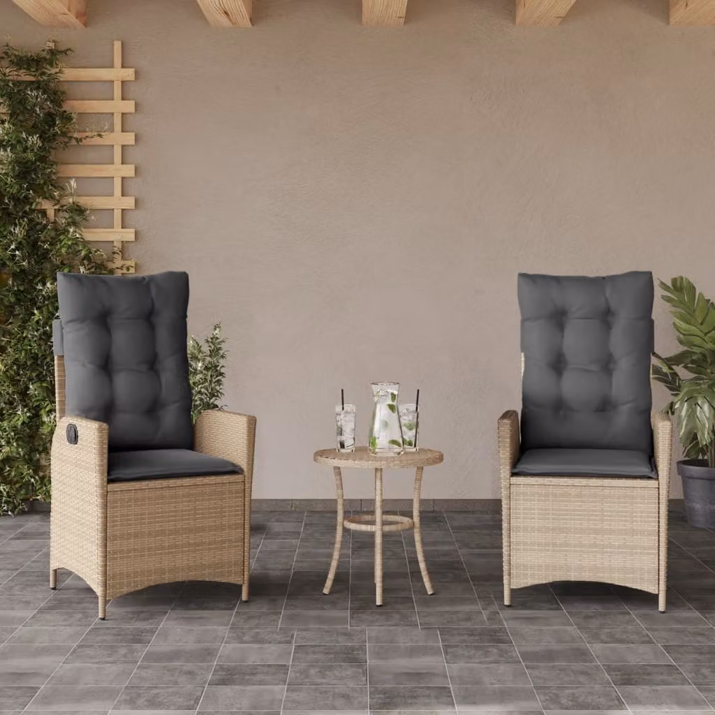 Set di 2 sedie reclinabili da giardino vidaXL in polyrattan e metallo con cuscini beige e grigio